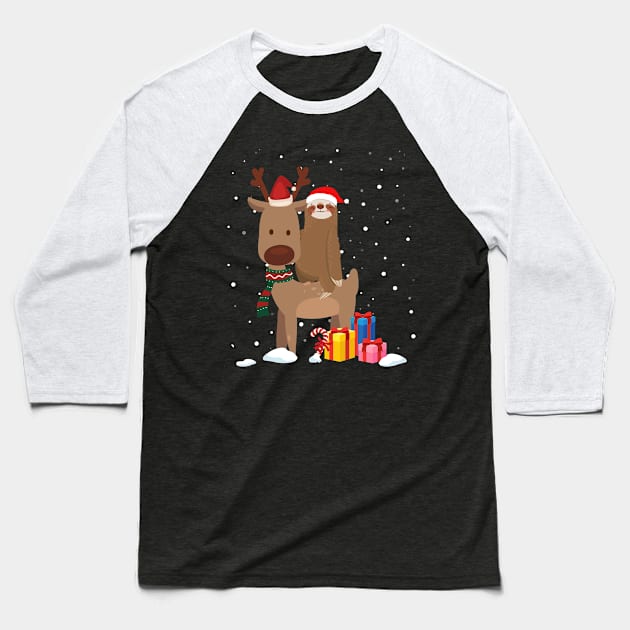 Santa Sloth Riding a Reindeer-Sloth Christmas Gift Baseball T-Shirt by maximel19722